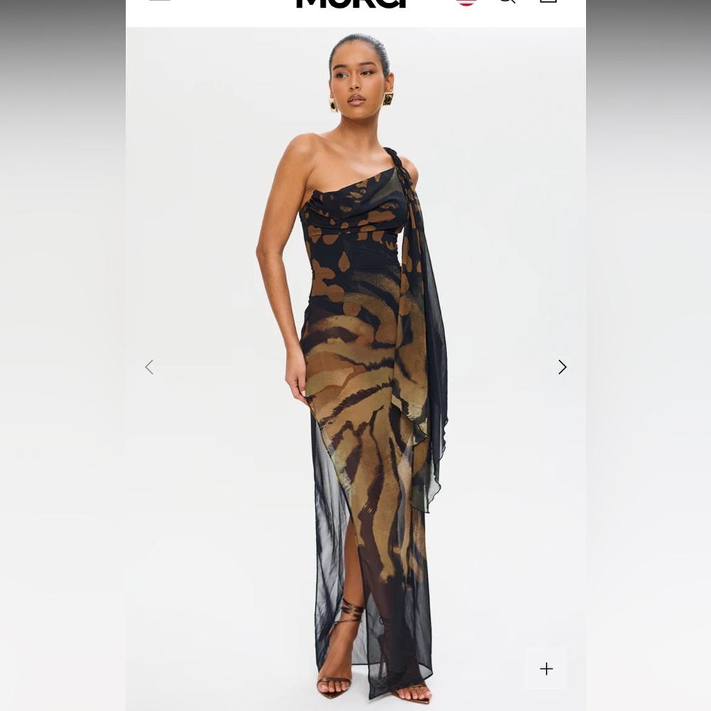 Murci One-Shoulder Black and Brown Maxi Dress